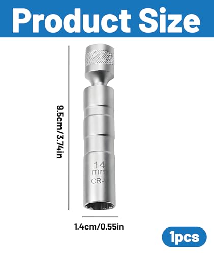 Image of Spark Plug Socket,14mm Ultra Thin Spark Plug Socket Wrench, Long Reach Spark Plug Removal Tool for Tight Engine Spaces