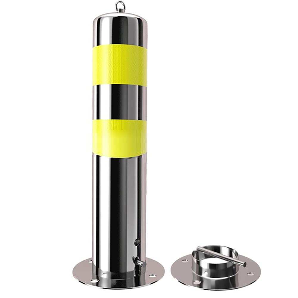 Stainless Steel Security Posts for Driveways, Parking Barrier with Reflective Strips,Parking Post for Commercial Or Private Use