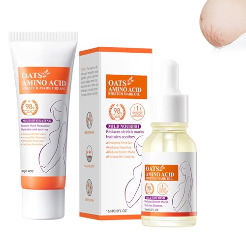 Eazerom Crema para Estrías + Aceite para Estrías, Con Avena, Crema Anti-stretch marks, Lotion para la Eliminación de stretch marks, Fortalece la Elasticidad de la Piel & Ayuda