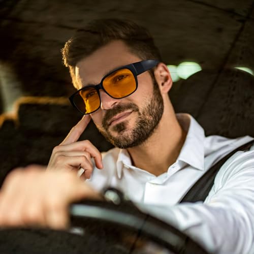Image of FEISEDY Fitover Computer Blue Light Glasses Driving Gaming Eyeglasses Anti Glare Nighttime Eye Wear with Yellow Lenses B1226