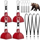 LEIFIDE 4 Sets Loud Bear Bell with Whistle Set to Scare Bears 4 Bear Bells 4 Emergency Whistle and 4 Keychain Hiking Essentials for Survival Hiking Camping Fishing Biking Gifts