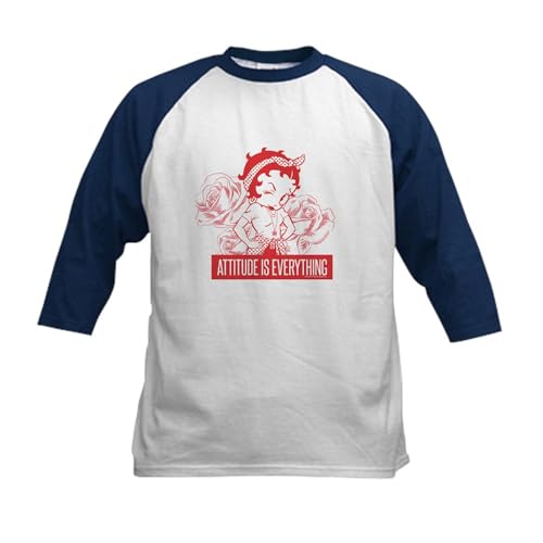 CafePress Betty Boop Attitude is Everything Kids Baseball T Shirt Kids Cotton Baseball Jersey, 3/4 Raglan Sleeve Shirt Navy/White