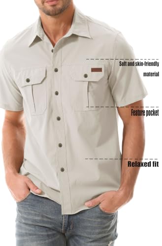 Zyvrenix Men's Short Sleeve Button Down Shirts with Pocket Apricot L - image 4