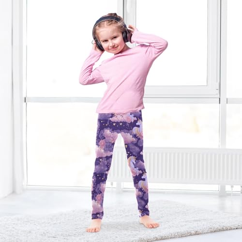 Cute Purple Unicorn Rose Flowers Girls Leggings Kids Yoga Pants Dance Active Tights 4T4