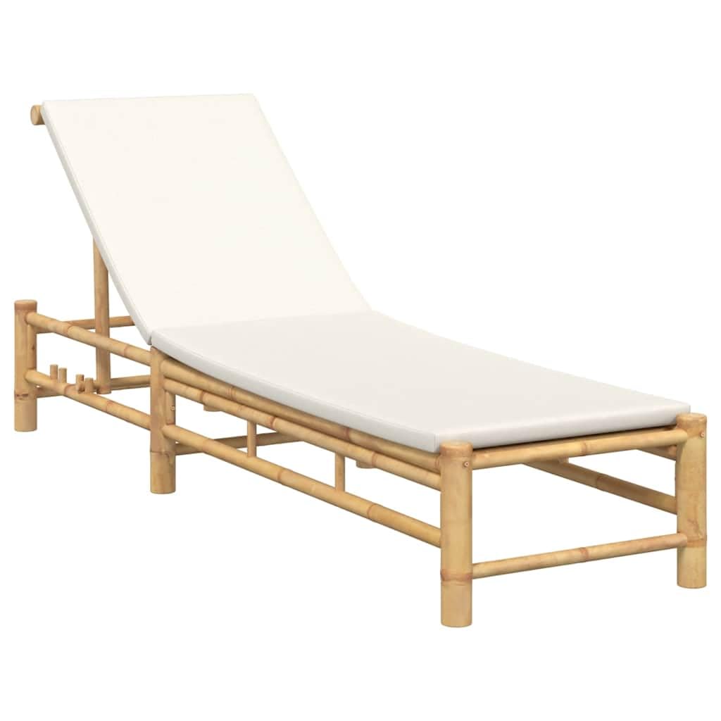 Vidaxl Cream White Sun Lounger With Cushions 55X199x30 Cm Bamboo, Sunbed, Sun Bed, Lounge Bed, Lounger, Chaise Lounge, Chaise Lounge Chair, Outdoor Lounger