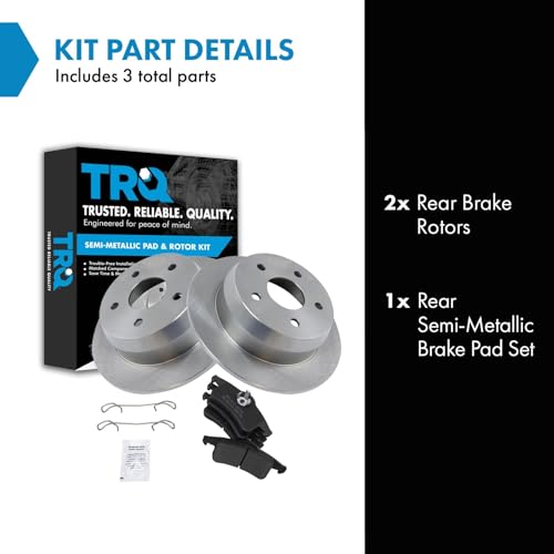 Image of TRQ Rear Brake Pad and Rotor Set Semi Metallic Solid Rotors | For 1999-2004 Jeep Grand Cherokee