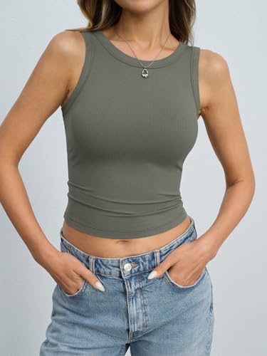 Image of Eachyes Womens Ribbed Crop Tank Tops High Neck Sleeveless Slim Fit Shirts Summer Casual Y2k Going Out Clothes 2026