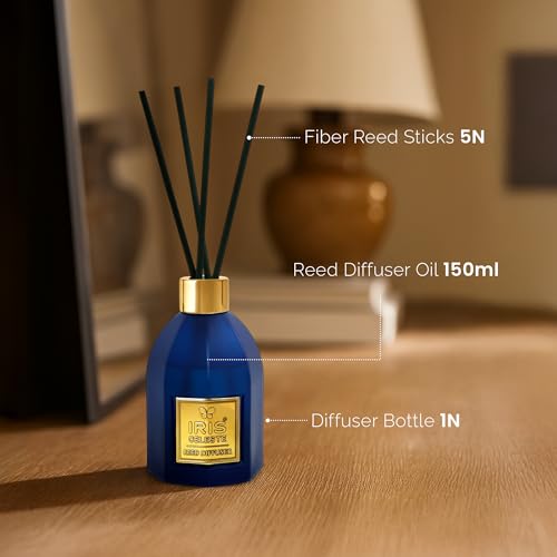 Image of IRIS Coral Blue Reed Diffuser Set - Premium Aromatherapy Home Fragrance for Relaxation, Spa Ambience, Office, Long-Lasting Fresh Aroma, Perfect for Gifting