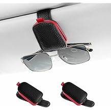 SINGARO Sunglasses Holder for Car, Leather Magnetic Buckle Sun Visor Sunglass Clip, Ticket Card Storage Glasses Clip, Car Interior Accessories for Men and Women2PCS Black-red