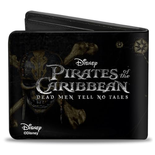 Buckle-Down Men's Disney Wallet, Bifold, Jack Sparrow Vivid Pose Pirates Logo Skull Black Gold Silver, Vegan Leather, Multicolor, Standard Size2
