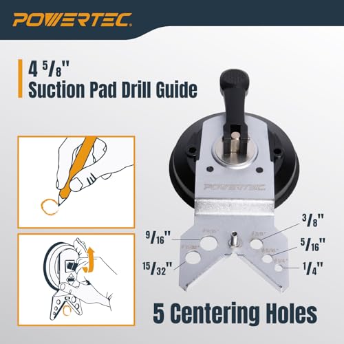 Image of POWERTEC Wet Diamond Hole Saw Kit - 7-Piece Set with Suction Mount Drill Guide, Water Tank & Hose for Wet Drilling in Tile, Porcelain, Granite, Marble, Glass & Ceramics (14908)