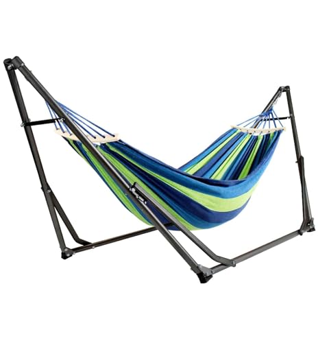 Image of Dolphy Foldable Hammock with Stand | Portable with Metal Frame, 2 in 1 Hammock Net Stand | Chair Stand with Carry Bag | for Patio, Garden, Yard (Green /Blue)