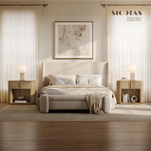 Image of SICOTAS 30 inch Wide Night Stand Set of 2, Oversized Extra Large Nightstands Side Tables with Solid Wood Handle & Drawer, Modern Fluted Bedside Table End Table with Storage for Bedroom, Sofa Couch, Office