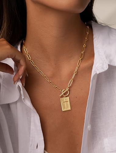 CHESKY Pendant Necklaces for Women Trendy, Dainty Gold Paperclip Necklace for Womens Tarnish Free Toggle Clasp Chain Necklace Simple Chunky Necklace Fashion Gold Jewelry for Women Gifts3