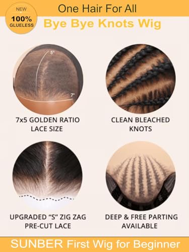Image of Sunber Ombre Brown Short Curly Bob Wig Human Hair Bye Bye Knots Glueless Wigs Pre Cut 7x5 HD Lace Closure Wig No Slip Pre Plucked Ready to Go Bob Curly Wig 8Inch