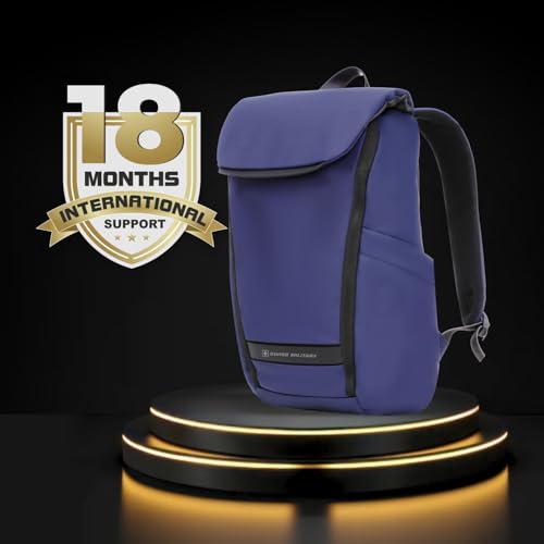 Image of SWISS MILITARY Black & Gold Collection Gazebo Laptop Backpack, PU Coated Water-Resistant Material,15.6 inch Laptop, 180 Openable Compartment & Quick Access & Anti-Theft Pocket with Trolley Strap, (21L)
