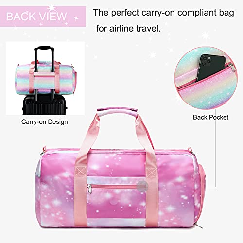 Dance Bag Gym Bag for Girls, Unicorn Kids Sports Duffle Bag Overnight Weekender Travel Bag with Shoe Compartments Gymnastics Ballet Bag Teens Sleepover Carry On Bag