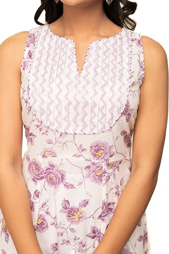 Image of FIORRA Women's White Cotton A-line Kurta with Pant and Dupatta