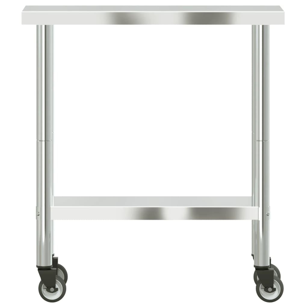Mesa de trabajo de cocina de acero inoxidable con ruedas, 82,5 x 30 x 85 cm, mesa de restaurante o catering con estante para cocina, bar, bistró, buffet