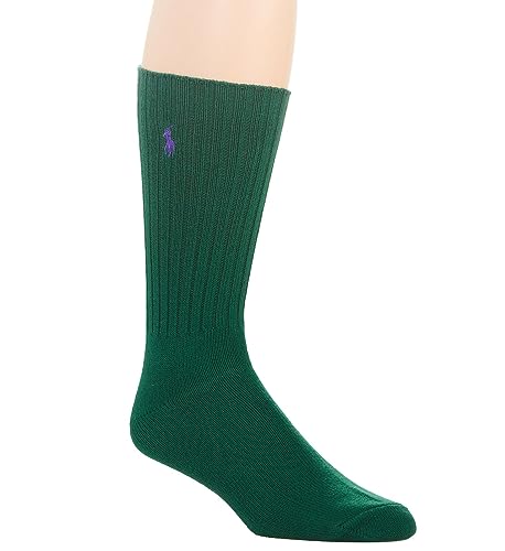 POLO RALPH LAUREN Men's Cotton Crew Sock with Polo Embroidery, 8205B, Forest, O/S