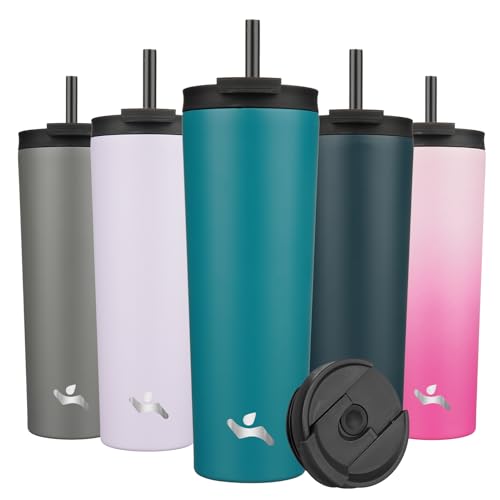 La mejor comparación de koblez los mejores 10. 44 Konokyo - Vaso aislado de 26 onzas con tapa y 2 pajitas de acero inoxidable, botella de agua al aspiradora, taza de café, color azul