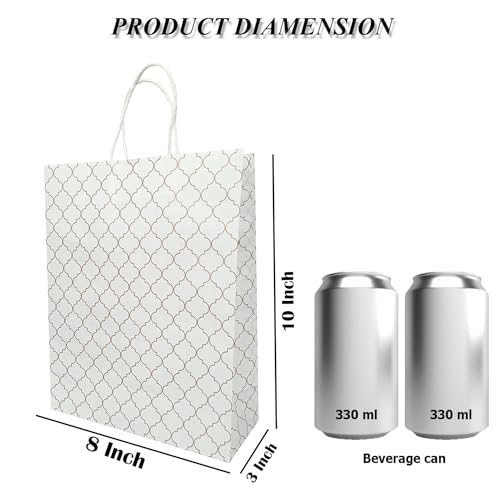 Aakriti Craft Paper Bags, Carry Bag For Wedding Party Craft Retail Packaging, Recycled Twist Handles Colorful White Gift Bags Shopping Bags | Small Size: 10 x 8 x 3 Inch (10 PCS)