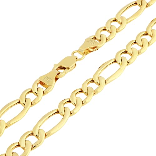 Nuragold 10k Real Yellow Gold Figaro Link 8mm Chain Necklace (18