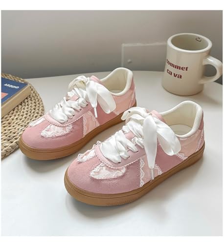 Sneakerina Dressy Ballet Sneakers Women Girls Cute Y2K Retro Leather Round Toes Slip on Non-Slip Chunky Sole Lace-up Platform Tennis Sneakers Preppy Back to School Gifts Daughter Granddaughter2