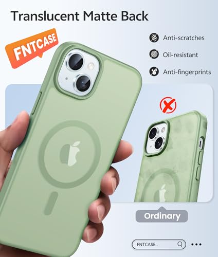 Image of FNTCASE for iPhone 15 Case: for iPhone 14 Case & iPhone 13 Case [Compatible with Magsafe] Translucent Matte Cases with [Screen Protector] Military Grade Shockproof Protective Phone Cover - Light Moss