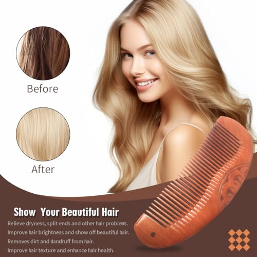 Anti-Static Peach Wood Comb with Fine Tooth โ Wooden Comb for Women, Gentle Scalp Massage & Smooth Styling for Curly/Thick/Straight Hair