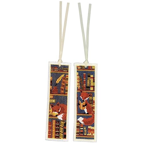 Image of Vervaco Set of 2 Fox Bookmarks in Bookcase, White, Approx. 6 x 20 cm, Set of 2