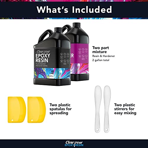 Clear Pour 2 Gallon Epoxy Resin Kit - Clear Epoxy Resin for Countertop, Table Top, Art, Craft, DIY, Wood and Resin Molds (1 Gallon x 2 Set)