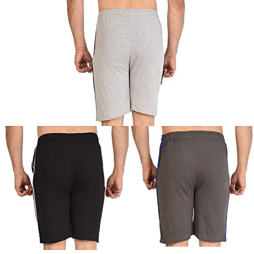 Image of Unisex (Pack of 3) Sports Shorts Zip Pockets (Black, Red, Darkblue Free Size 26 to 36 inch Waist)