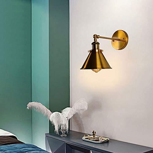 Aplique de pared dorado vintage E27 en pack de 2 lámparas retro de metal para dormitorio 5