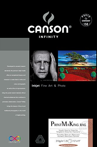 Canson Infinity PMK Printmaking Rag Fine Art Paper, 310 Gram , 13 x 19 Inch, 25 Sheets