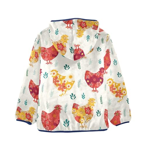 Colorful Flower Chickens Hand Drawn Girls Fleece Jacket Girls Fall Jacket Girls Zip Up Hoodie Girls Sherpa Jacket 2-10T2