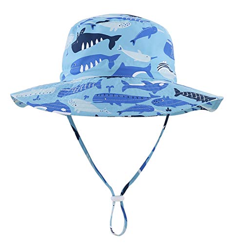 Home Prefer Kids Upf50+ Safari Sun Hat Breathable Bucket Hat Summer Play Hat L 2T-4T, Whale Light Blue #TOP1