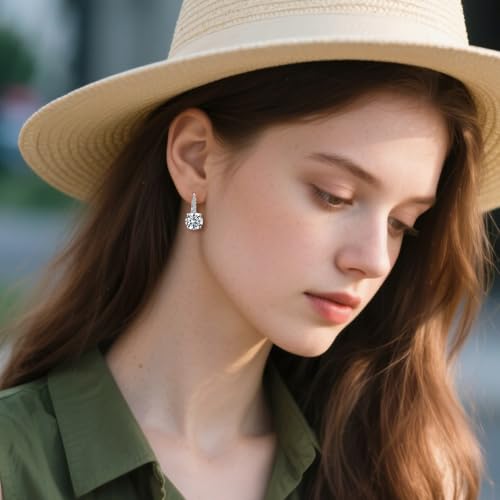 Earrings for Women, 18K White Gold Plated Earring Hypoallergenic Round Cut Cubic Zirconia Drop Dangle Earrings Bridal Earring for Women Prong Setting2