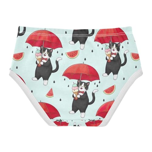 Kids Underwear, Cute Cat Watermelon Umbrella Toddler Girl Panties, Cotton Underwear for Girls, 2T–8 Years2