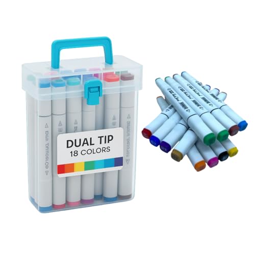 Kit Canetinhas Artísticas 18 Cores com Estojo Rígido – Marcadores Permanentes à Base de Álcool para Desenho, Lettering, Mangá e Ilustração Profissional