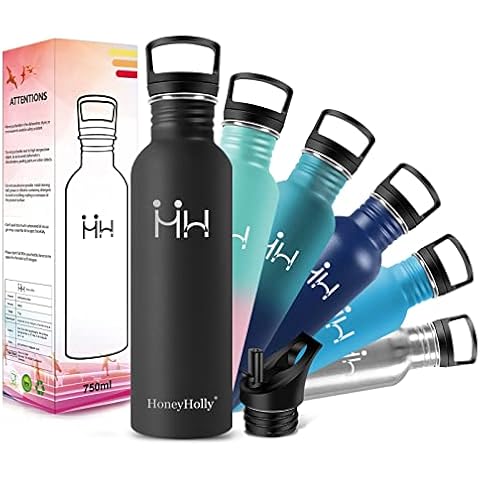 HoneyHolly Trinkflasche Edelstahl, Trinkflasche mit Strohhalm Cover