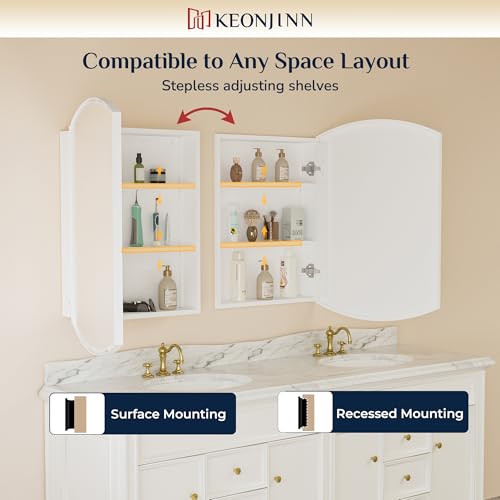 Image of Keonjinn White Medicine Cabinet with Mirror 24 inch x 30 inch, Adjustable Shelves