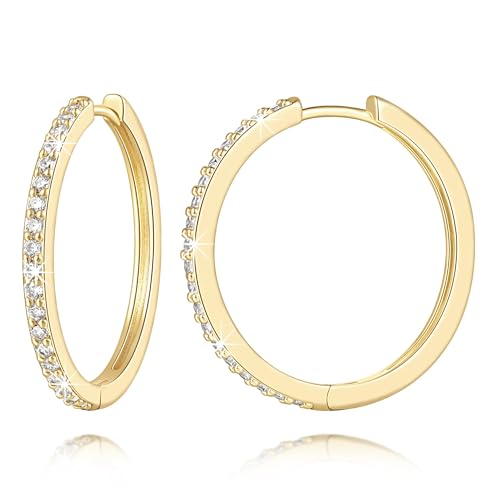 14K Gold Earrings for Women Gold Hoop Earrings for Women Dainty Hoop Earring for Womens Sleek Chic Womens Hoops Earring (30mm)