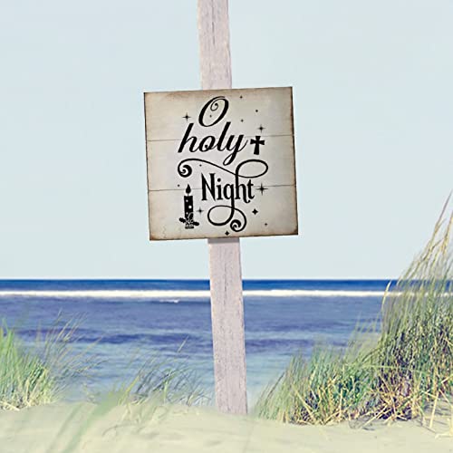 Plaque murale O Holy Night en bois rétro déco rustique