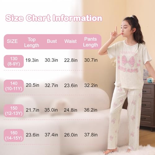 Image of FIOBEE Girls Pajamas Sets 2PCS Summer Pajama Sleepwear Kids Pjs Clothes Short Sleeve for Teen Girl Size 3-14