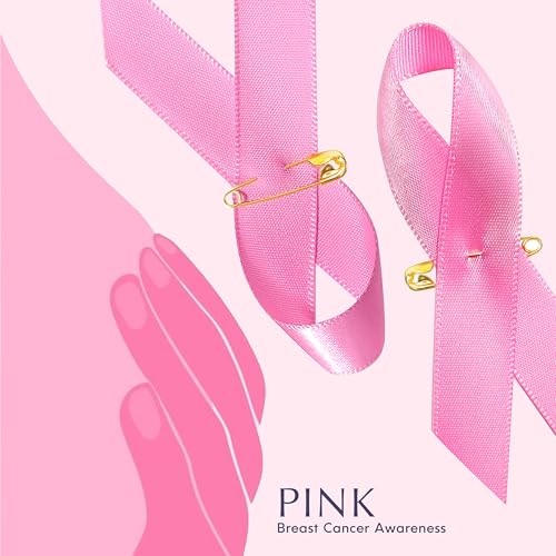 Image of Curvier 100PCS Pink Ribbons Breast Cancer Awareness Satin Lapel Pins for Charity Event Survivor Campaign Welfare Party Supplie