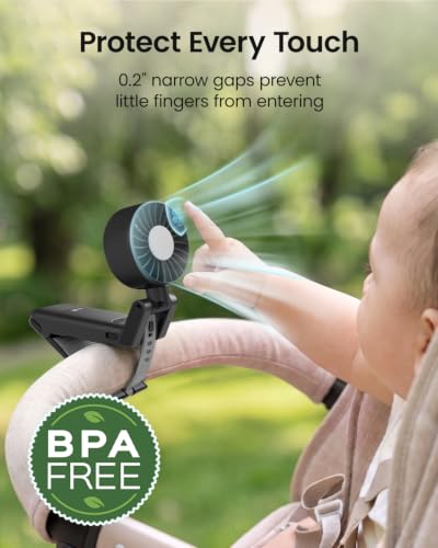 Image of GROWNSY 4-in-1 Portable Baby Stroller Fan with Clip & Night Light, Black