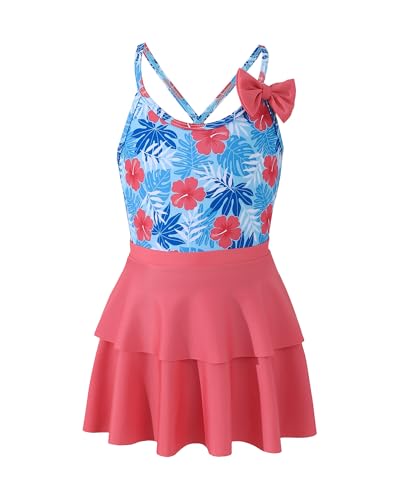 Saeaby Girl One Piece Swimsuit Bathing Suits for Girls with Ruffle Skirt Crisscross Hawaii Swimwear 3-8 Years Old4