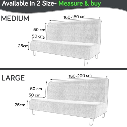 Image of HOKIPO Armless Sofa Cover for Sofa Cum Bed, 280 GSM Stretchable Elastic Futon Slipcover, 'Aria Nova' (Large) Dark Grey (AR-6703-DGRY)