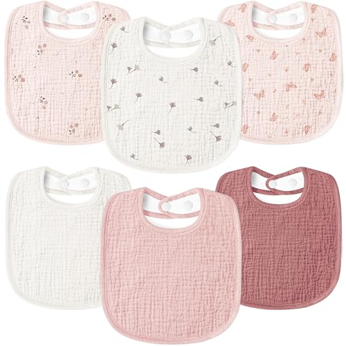 Image of Susurration Muslin Baby Drool Bibs 6Pack Soft Square Adjustable Baby Bandana Bibs for Unisex Girls & Boys